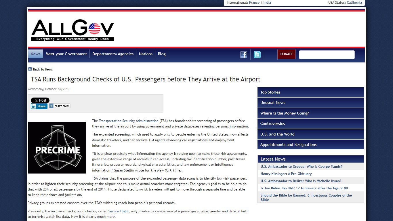 TSA Runs Background Checks of U.S. Passengers before They Arrive at the ...